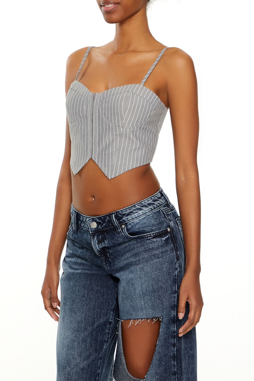 Forever 21 Pinstriped Cropped Cami - grey white - Bonton