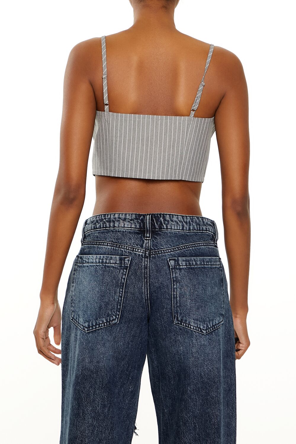  Forever 21 Pinstriped Cropped Cami - grey white - Bonton