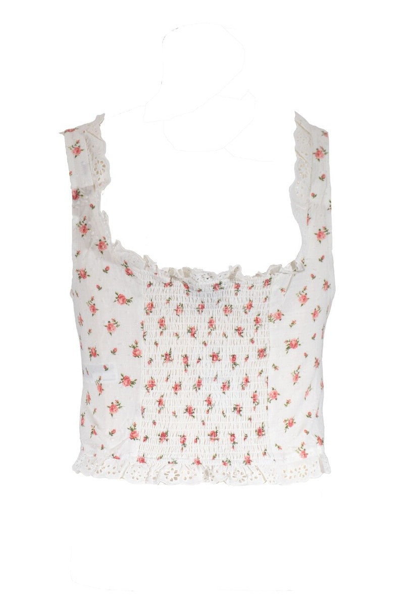  Forever 21 Plus Size Floral Tie-Front Lace Trim Top - cream multi - Bonton