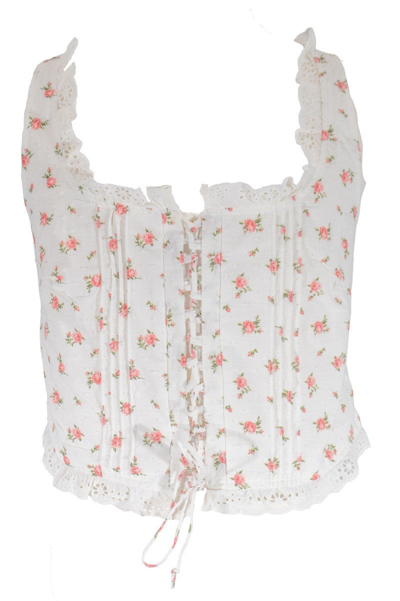  Forever 21 Plus Size Floral Tie-Front Lace Trim Top - cream multi - Bonton