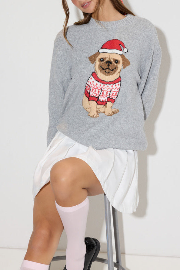  Forever 21 Holiday Dog Jacquard Sweater - grey multi - Bonton
