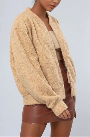 Boucle Zip-Front Bomber Jacket