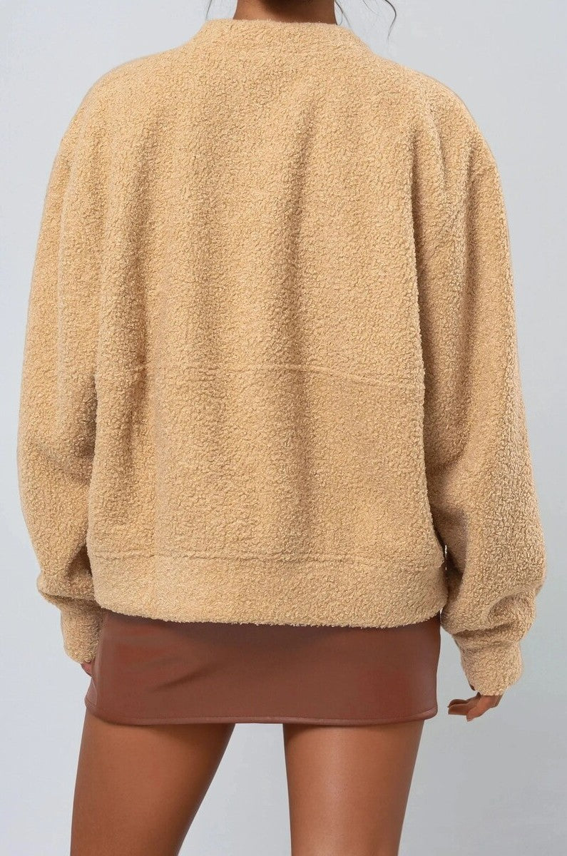  Forever 21 Boucle Zip-Front Bomber Jacket - beige - Bonton