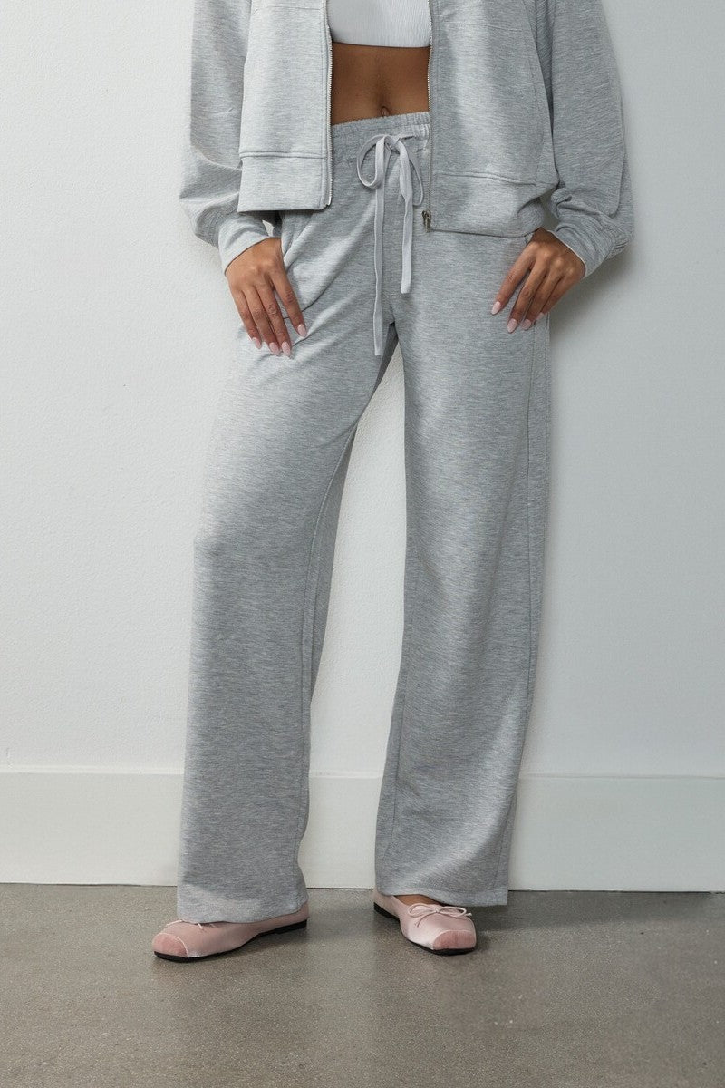  Forever 21 Wide-Leg Scuba Sweatpants - heather-grey - Bonton