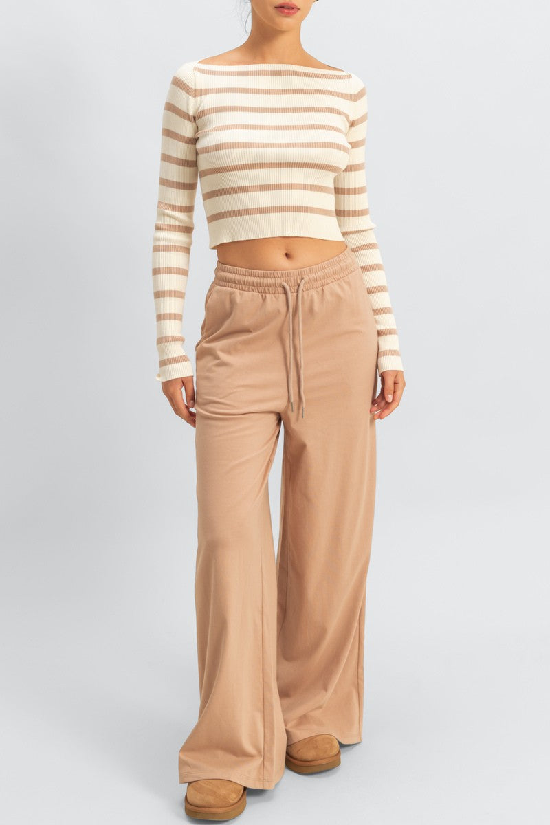  Forever 21 Striped Boatneck Cropped Sweater - black cream - Bonton