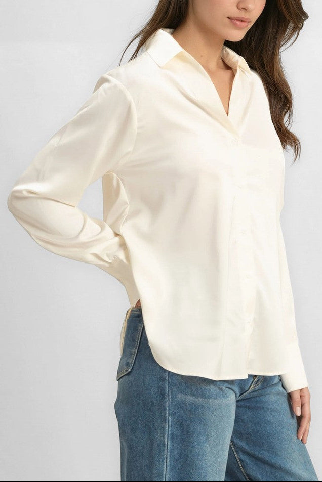  Forever 21 Satin Button-Front Shirt - cream - Bonton