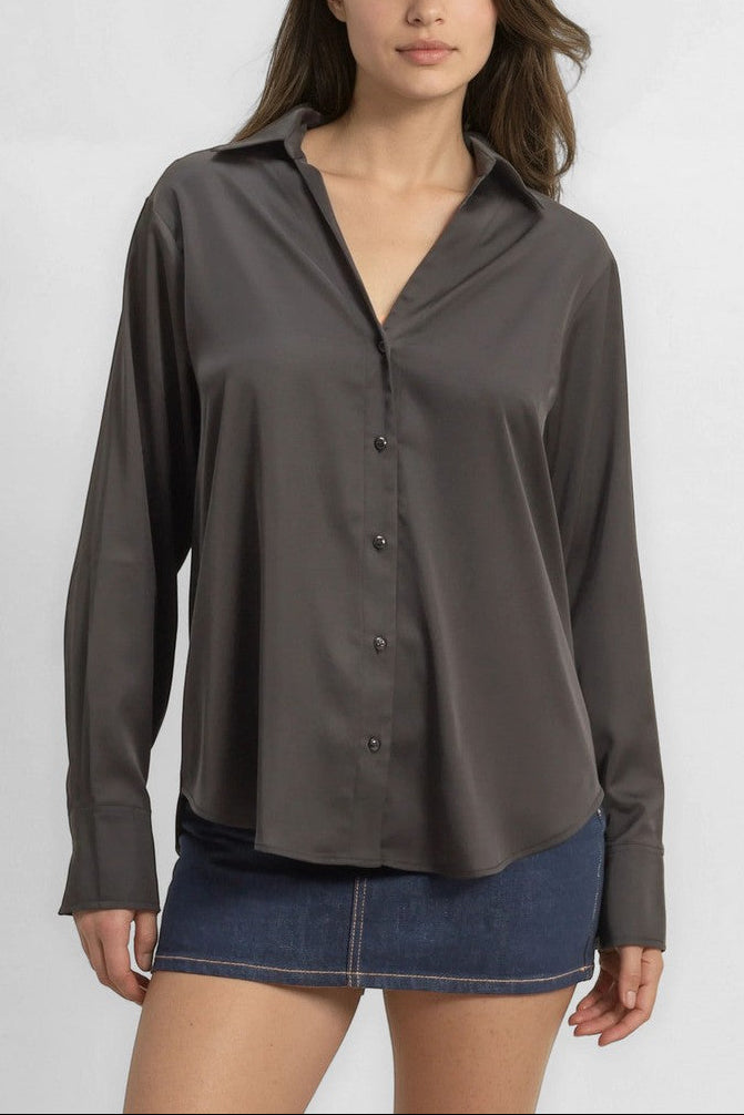  Forever 21 Satin Button-Front Shirt - cream - Bonton