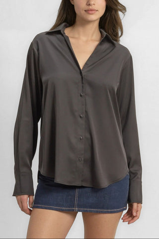 Satin Button-Front Shirt