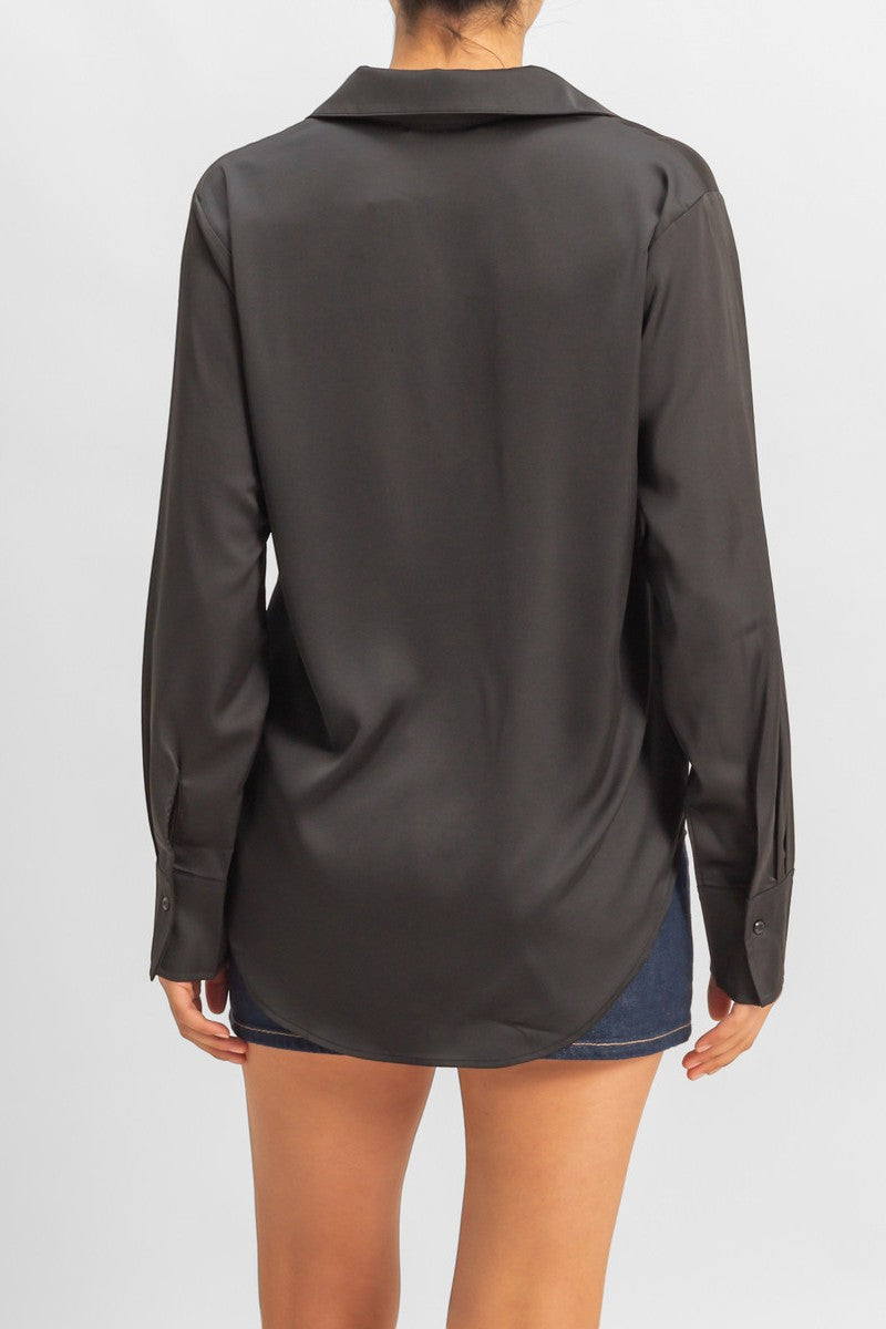  Forever 21 Satin Button-Front Shirt - cream - Bonton