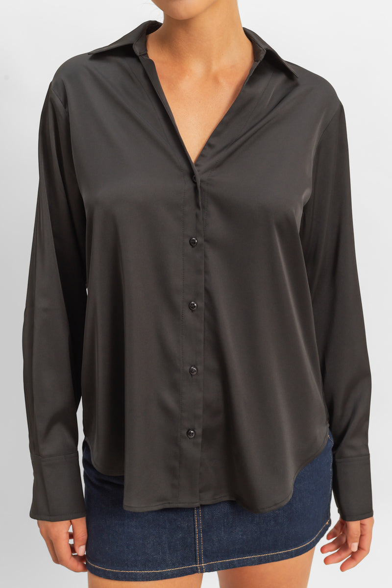  Forever 21 Satin Button-Front Shirt - cream - Bonton