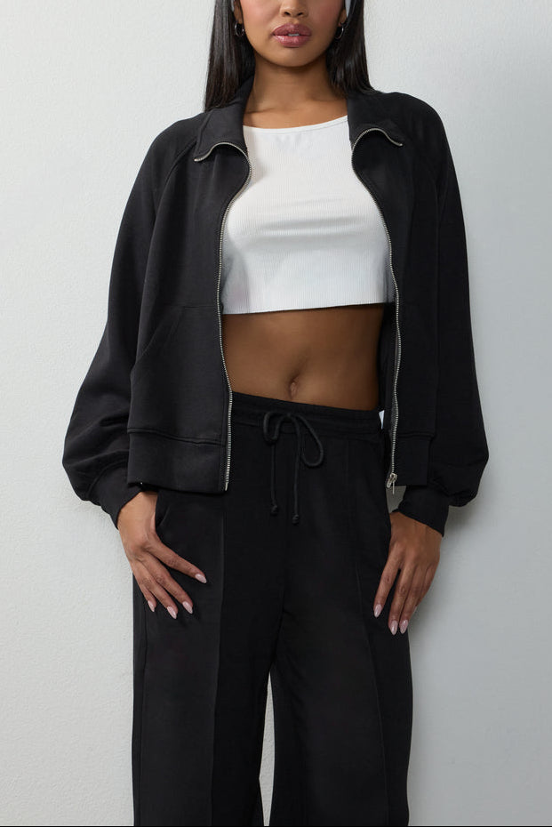  Forever 21 Scuba Zip-Front Jacket - black - Bonton