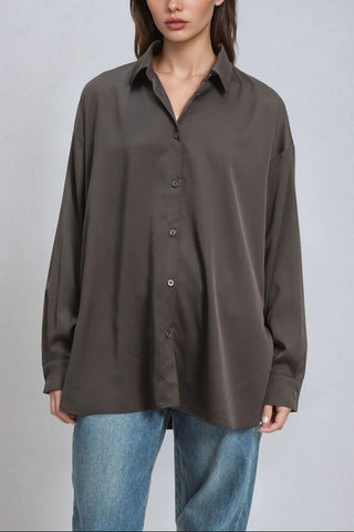 Oversized Satin Button-Up Shirt