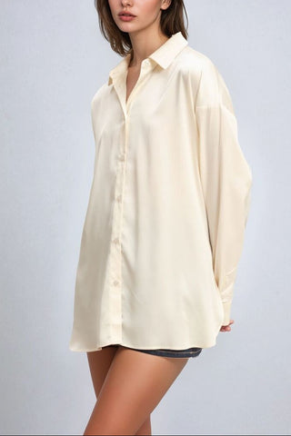 Oversized Satin Button-Up Shirt