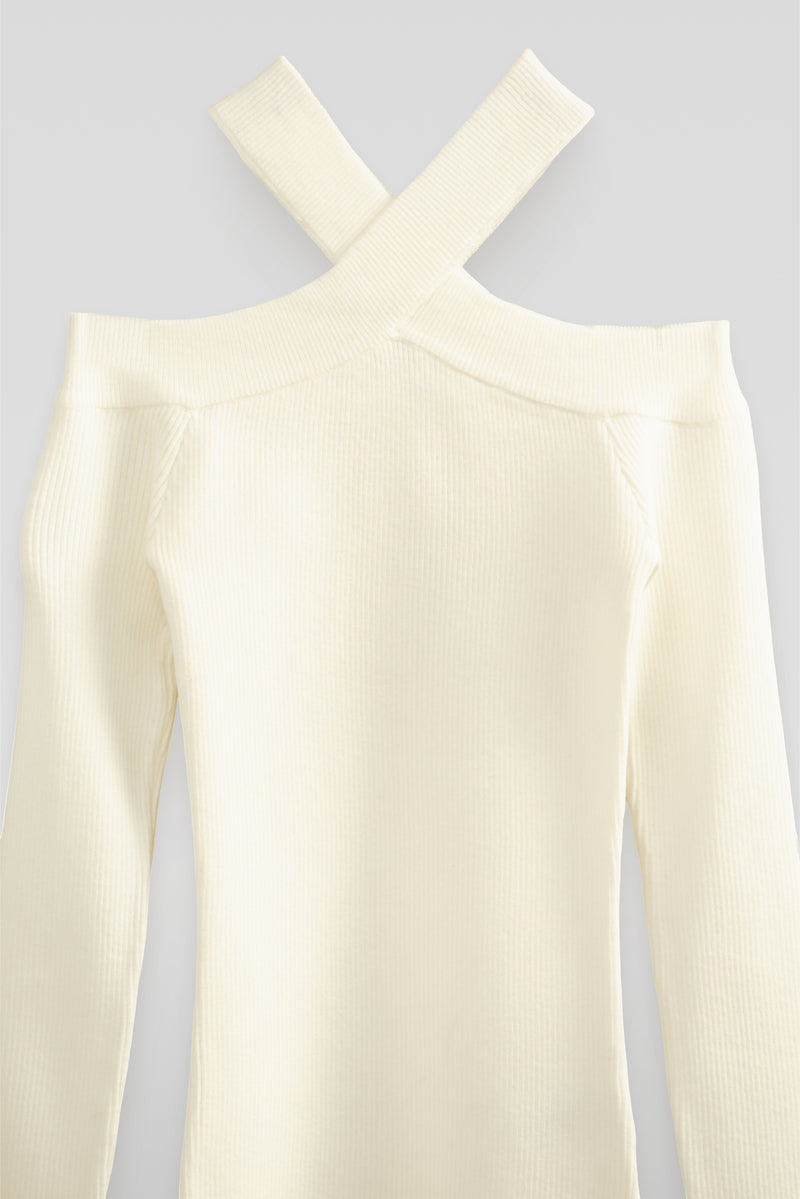 Forever 21 Ribbed Off-The-Shoulder Halter Sweater-Knit Top - black - Bonton