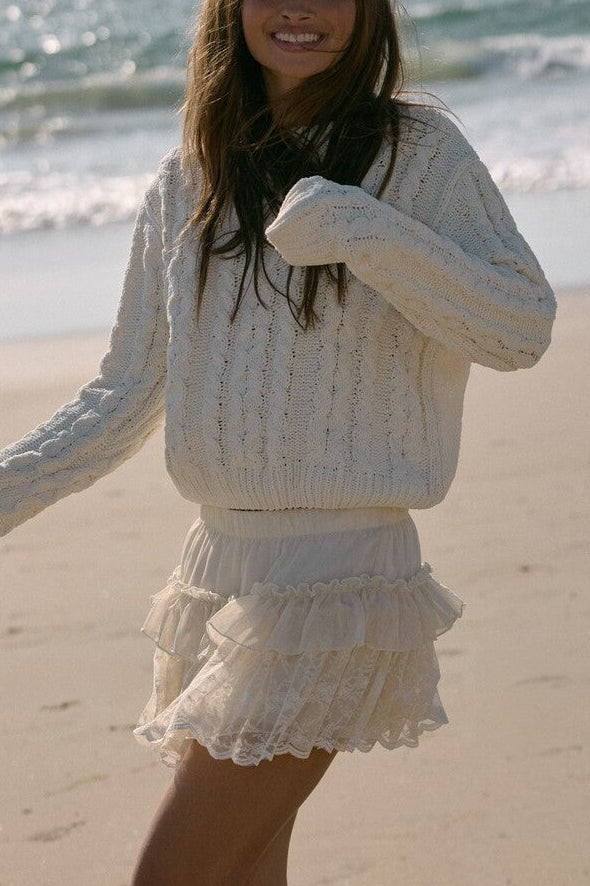  Forever 21 Cable Knit Sweater - ivory - Bonton