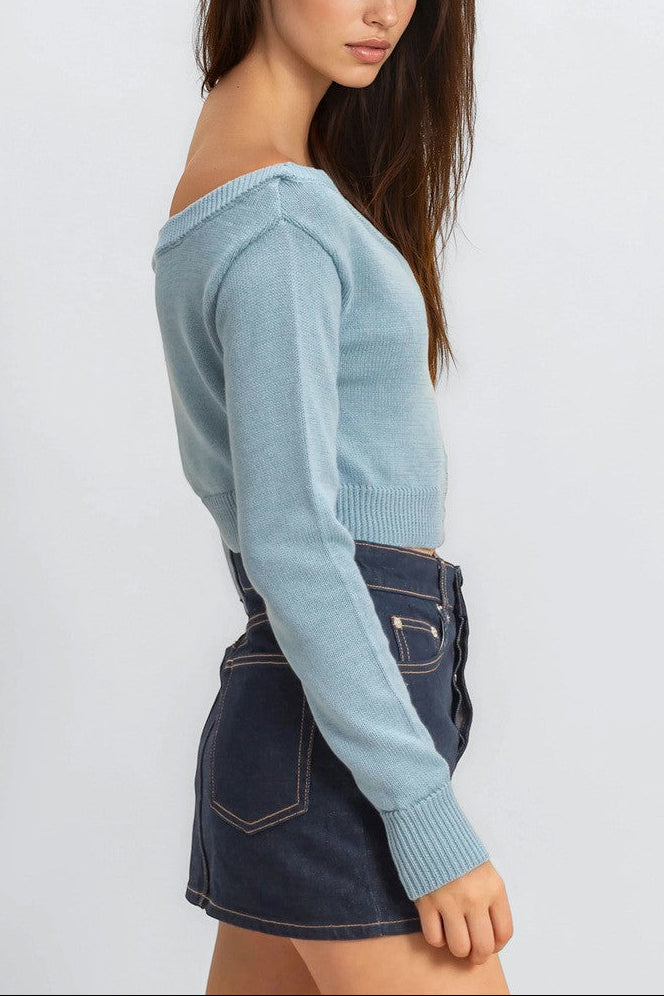  Forever 21 Off-The-Shoulder Cropped Button-Front Sweater - black - Bonton