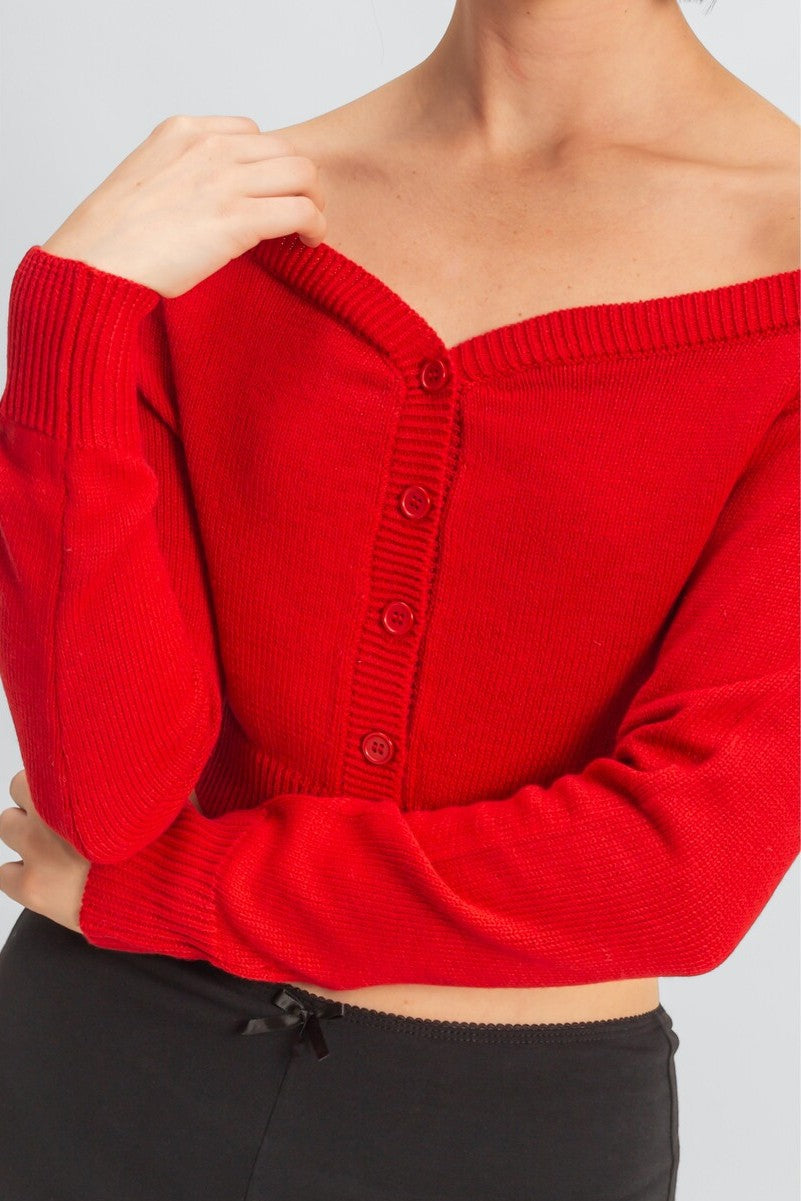  Forever 21 Off-The-Shoulder Cropped Button-Front Sweater - black - Bonton