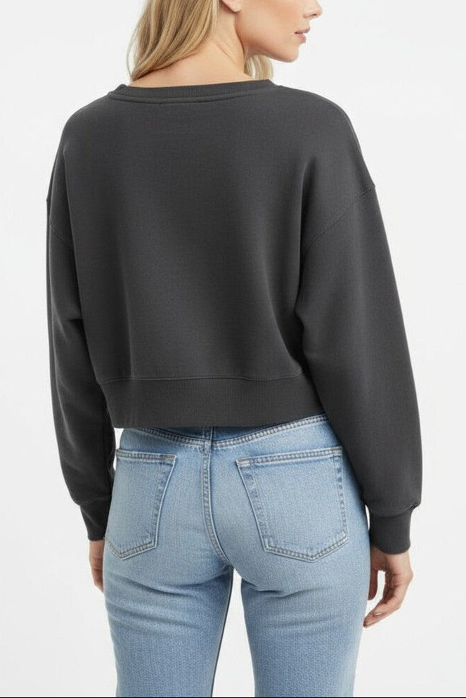  Forever 21 Off-The-Shoulder Cropped Fleece Pullover - black - Bonton