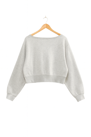 Off-The-Shoulder Cropped Fleece Pullover