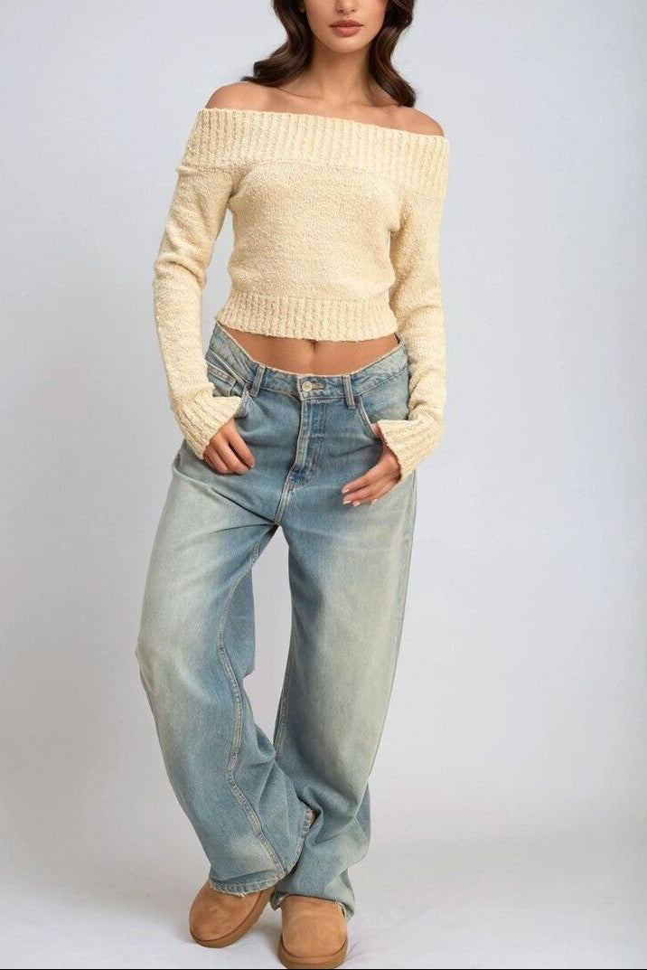  Forever 21 Cropped Off-The-Shoulder Sweater - beige - Bonton