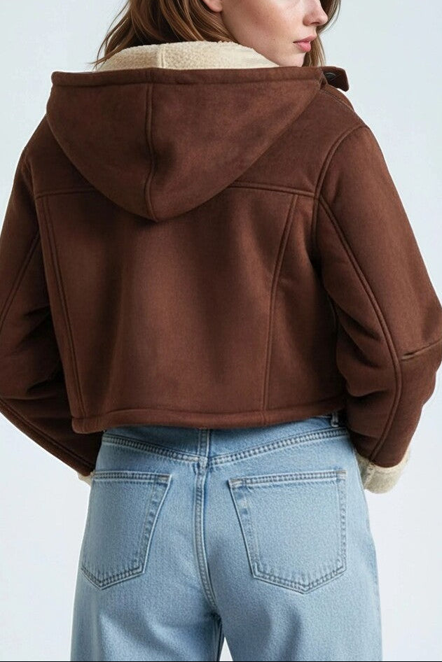  Forever 21 Faux Suede Cropped Hooded Jacket - chestnut - Bonton