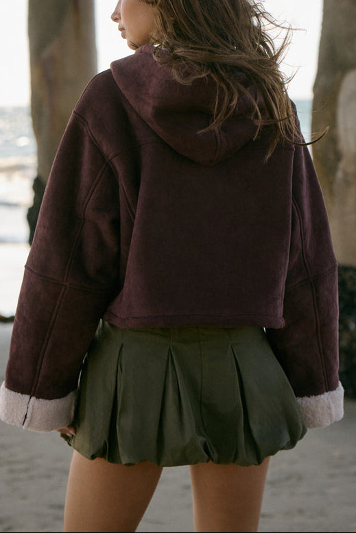  Forever 21 Faux Suede Cropped Hooded Jacket - chestnut - Bonton