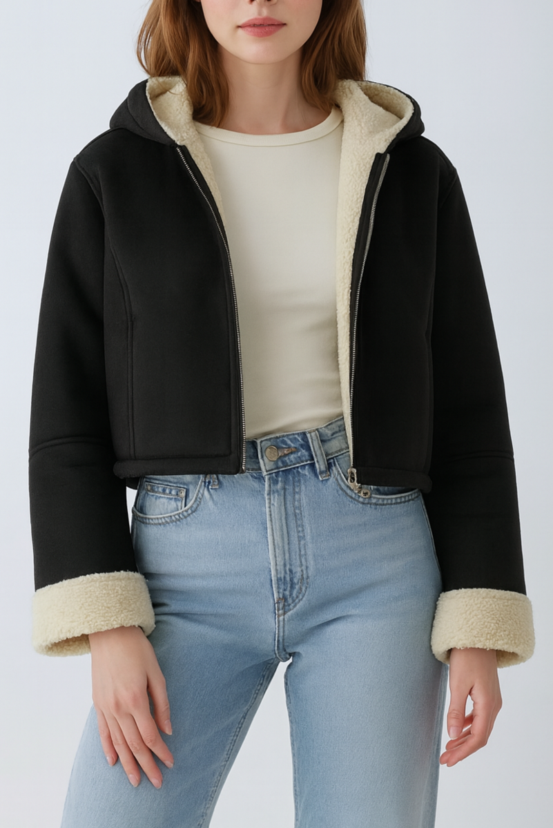  Forever 21 Faux Suede Cropped Hooded Jacket - chestnut - Bonton