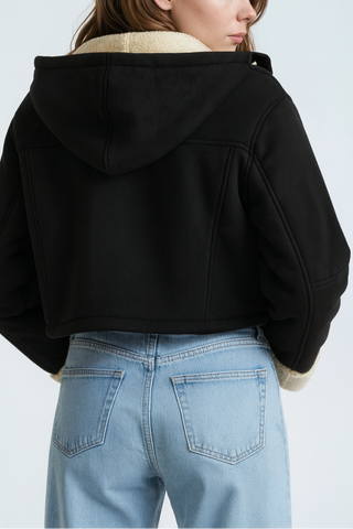 Faux Suede Cropped Hooded Jacket