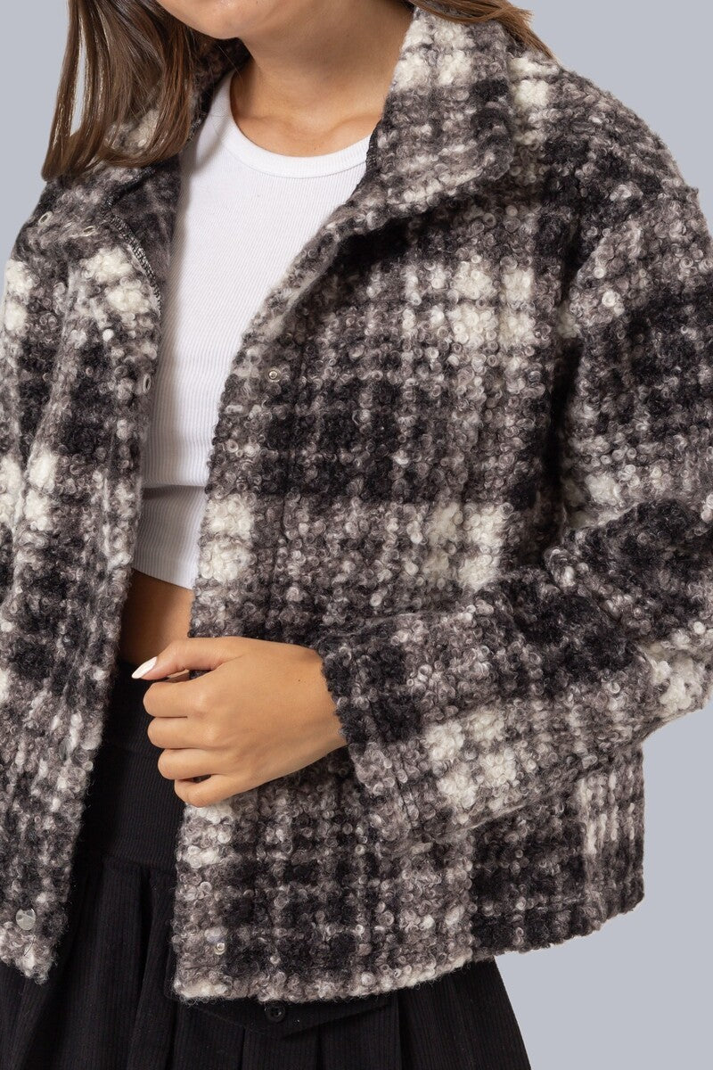  Forever 21 Plaid Boucle Jacket - black-cream - Bonton