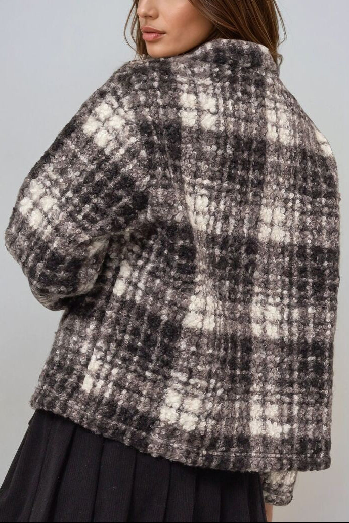  Forever 21 Plaid Boucle Jacket - black-cream - Bonton