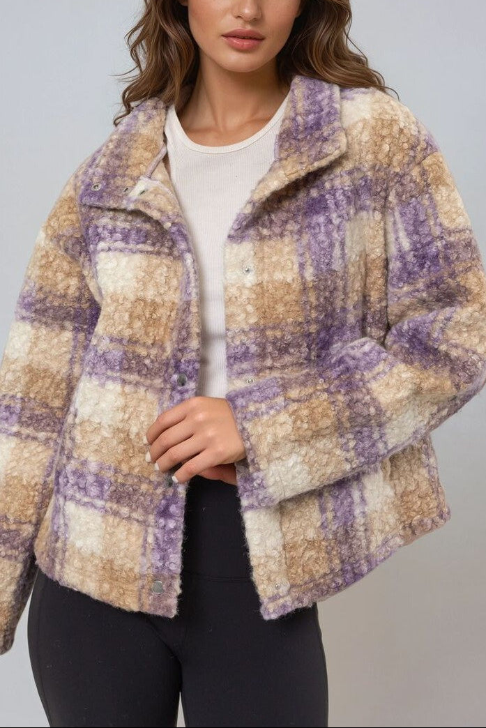  Forever 21 Plaid Boucle Jacket - black-cream - Bonton
