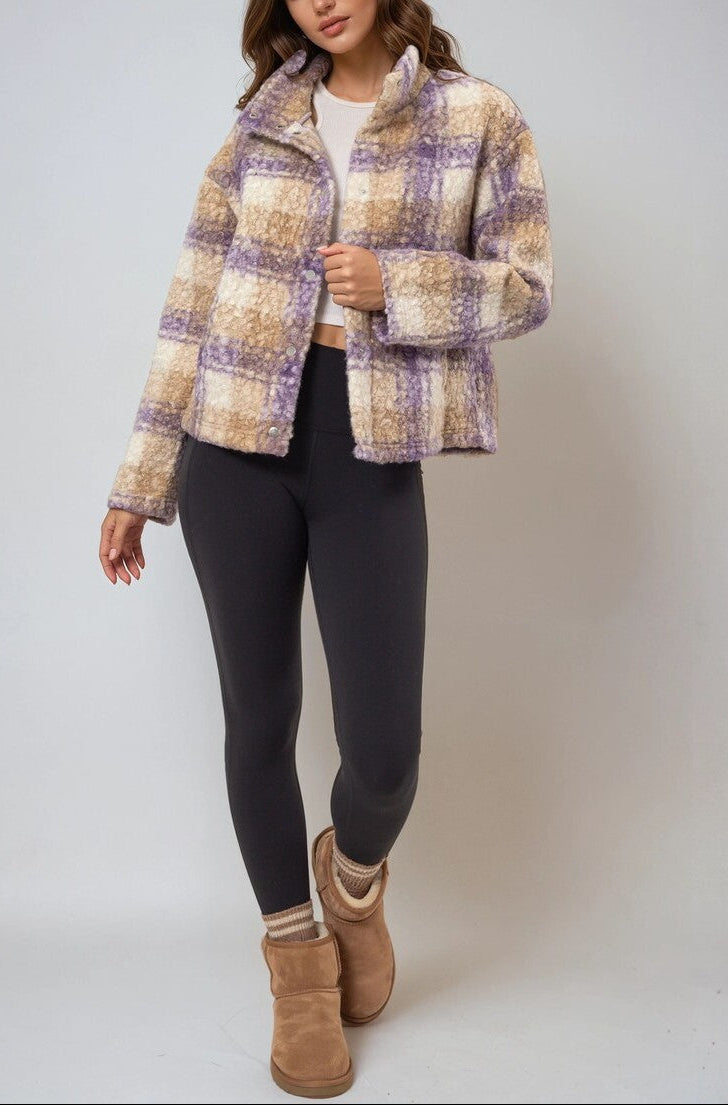  Forever 21 Plaid Boucle Jacket - black-cream - Bonton