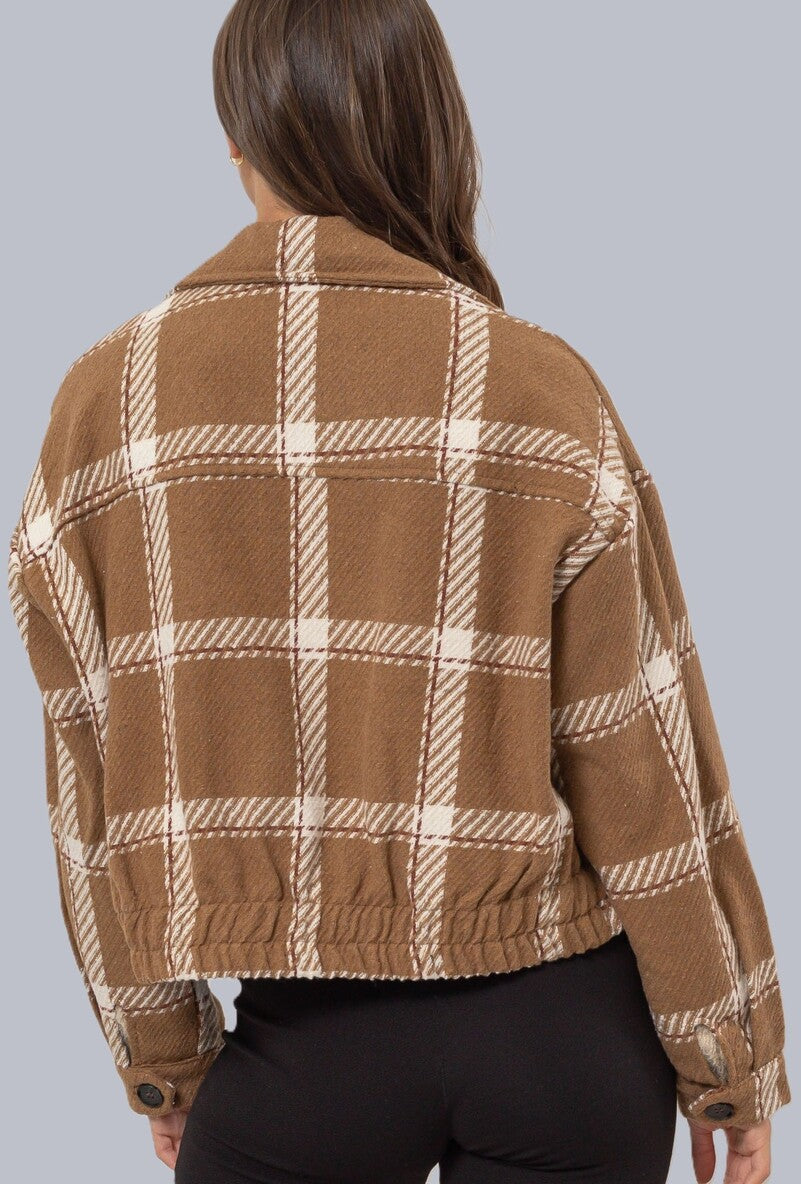  Forever 21 Plaid Double-Breasted Cropped Jacket - black-cream - Bonton