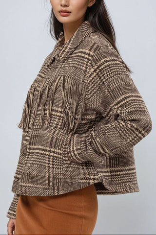 Glen Plaid Fringe-Trim Jacket