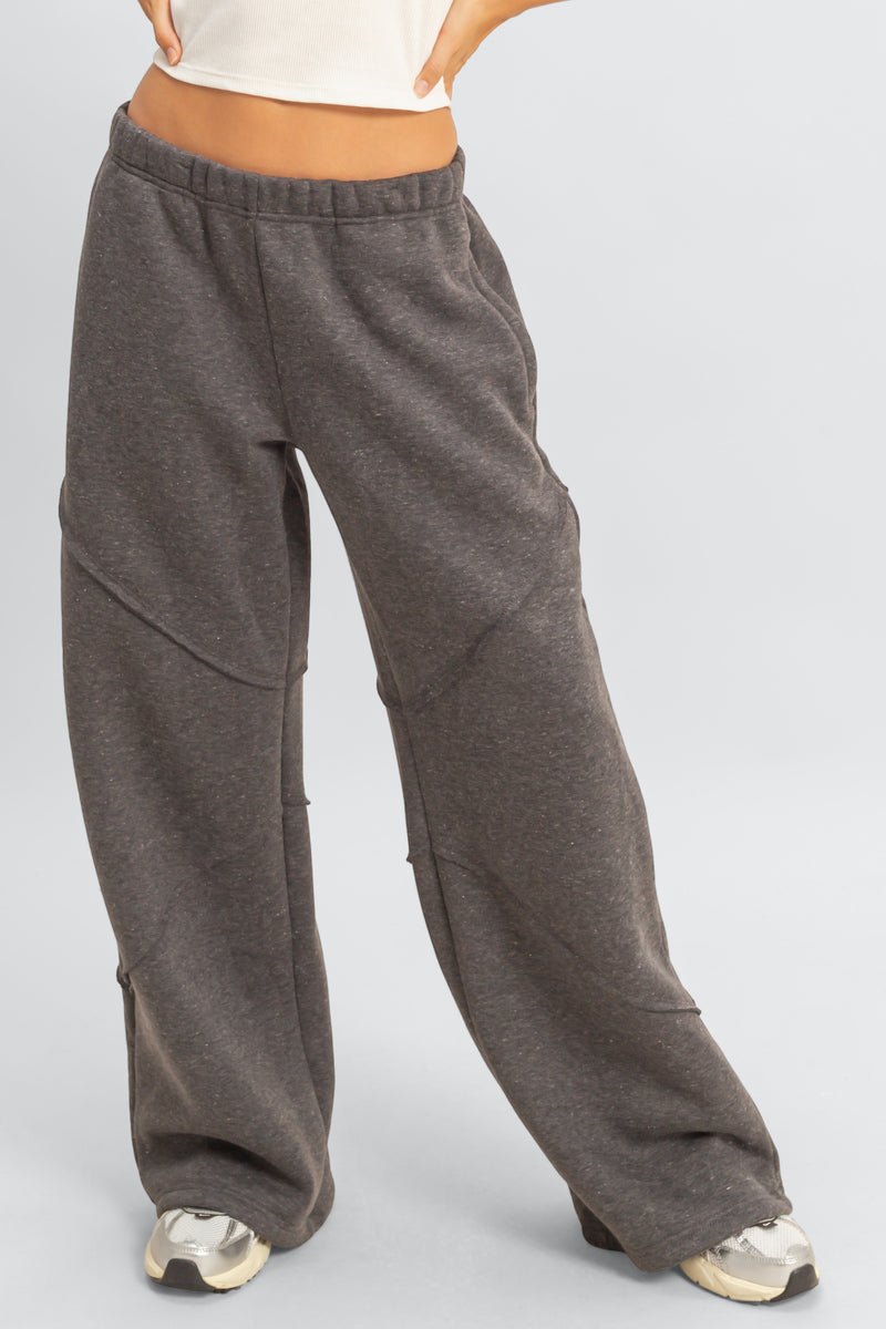  Forever 21 Exposed-Seam Wide-Leg Joggers - charcoal - Bonton
