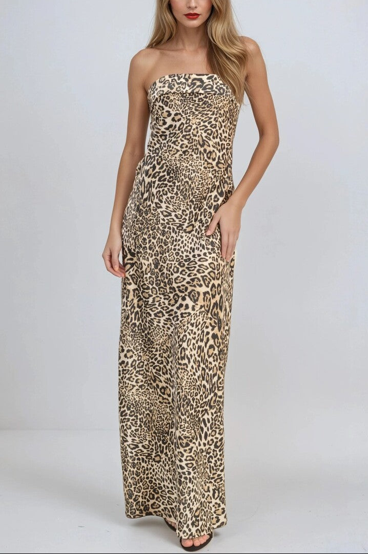  Forever 21 Satin Leopard Print Maxi Dress - brown - Bonton