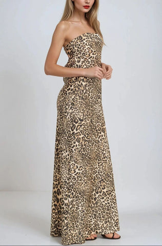 Satin Leopard Print Maxi Dress