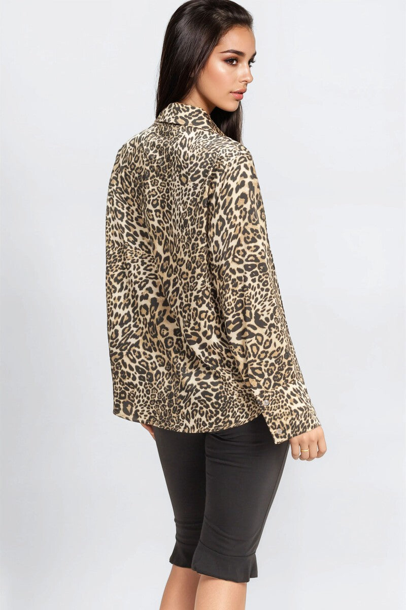  Forever 21 Satin Leopard Print Shirt - brown multi - Bonton
