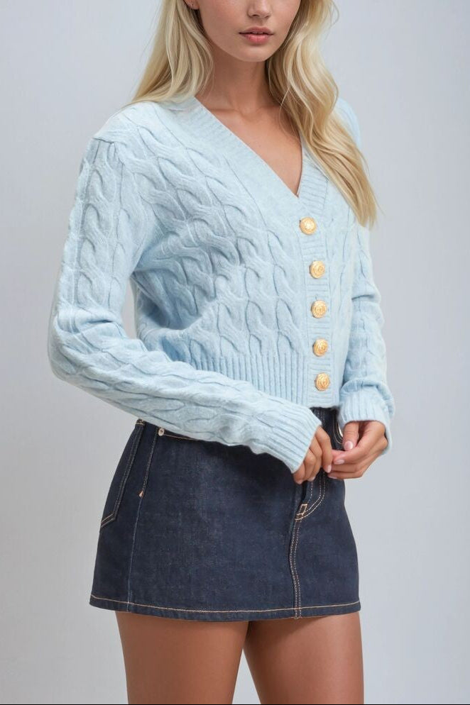  Forever 21 Cable Knit Cardigan Sweater - light blue - Bonton
