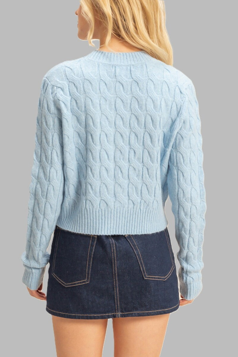  Forever 21 Cable Knit Cardigan Sweater - light blue - Bonton