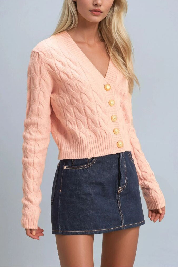  Forever 21 Cable Knit Cardigan Sweater - light blue - Bonton