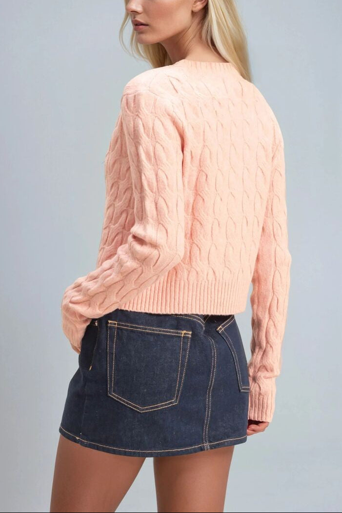  Forever 21 Cable Knit Cardigan Sweater - light blue - Bonton