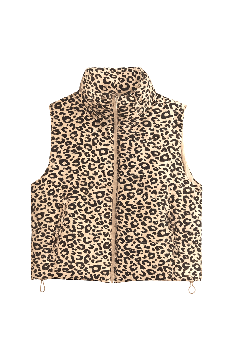  Forever 21 Leopard Print Zip-Front Vest - brown-black - Bonton