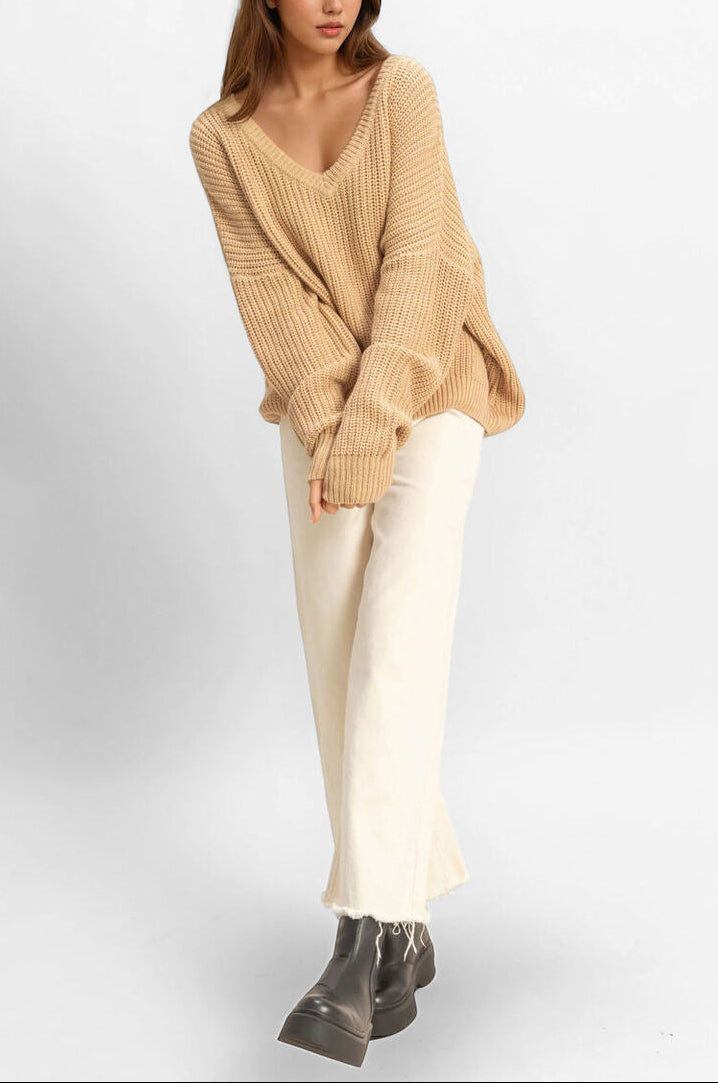  Forever 21 V-Neck Knit Sweater - beige - Bonton