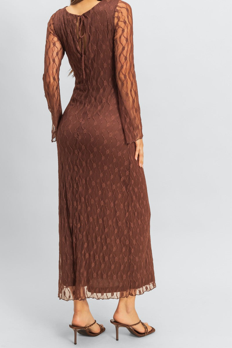  Forever 21 Semi-Sheer Lace Bodycon Maxi Dress - chestnut - Bonton