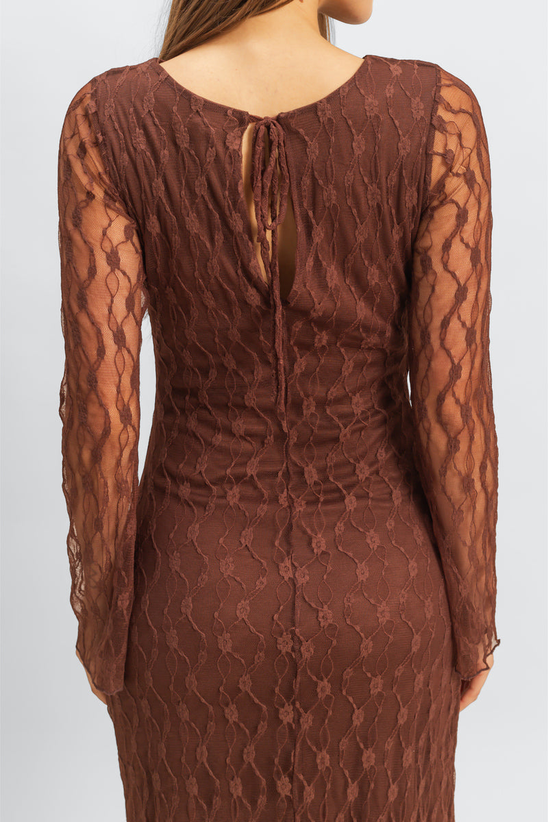  Forever 21 Semi-Sheer Lace Bodycon Maxi Dress - chestnut - Bonton