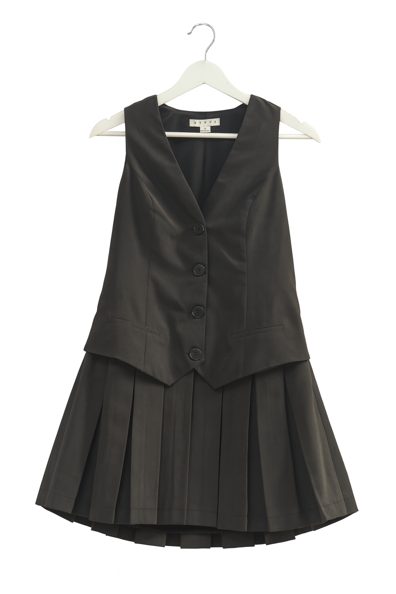  Forever 21 Vested Pleat-Skirt Mini Dress - black - Bonton