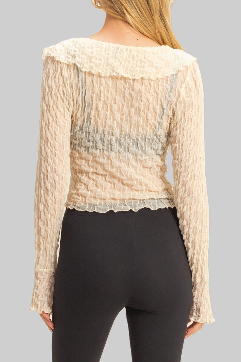  Forever 21 Textured Ruffled Lace Top - ivory - Bonton
