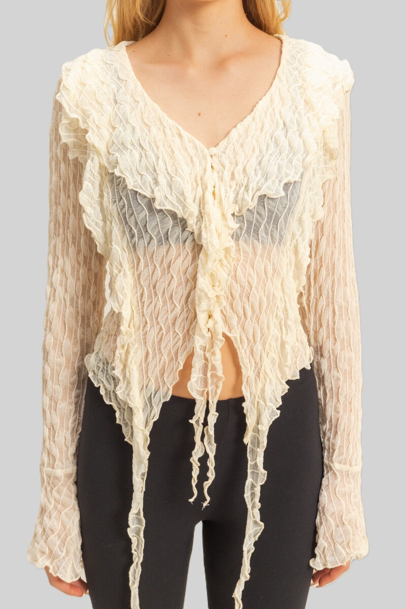  Forever 21 Textured Ruffled Lace Top - ivory - Bonton