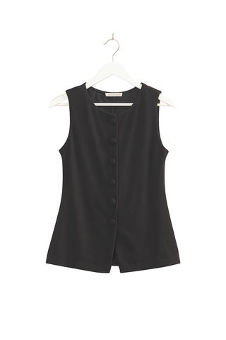 Rib-Knit Button-Front Sleeveless Top